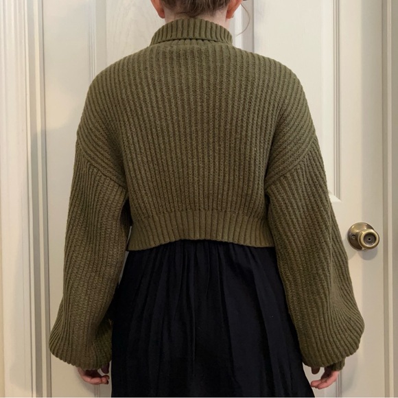 Green Witch Wizard Cats Moon and Stars Crop Turtleneck Sweater - Picture 2 of 8